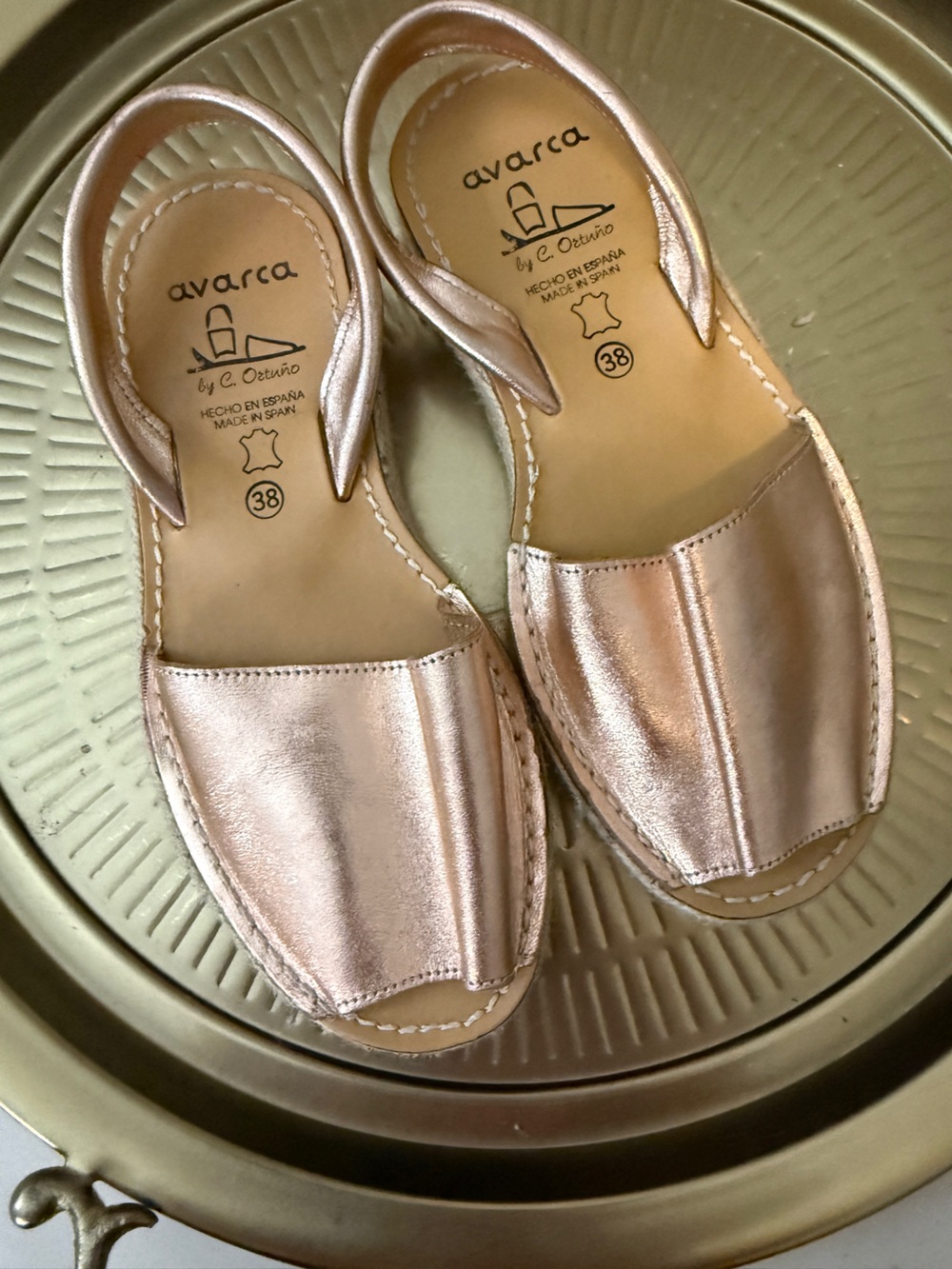 Avarca by C. Ortuño Metallic Rose Gold Women's Leather Sandals